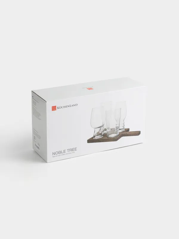 Набор стаканов для пива, 4 шт, на подставке, стекло/дерево, Noble tree, image-6