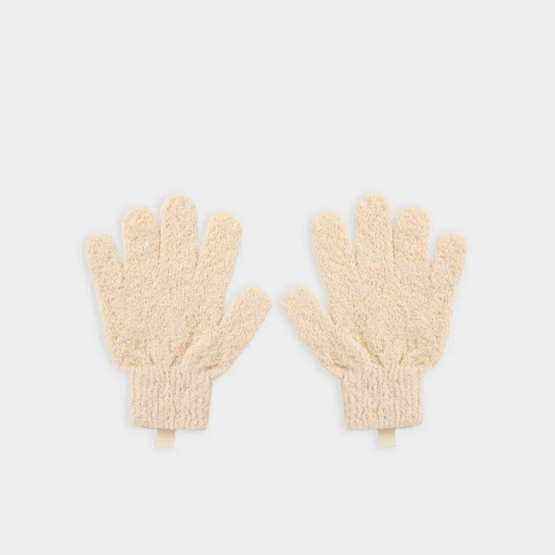 Перчатка для мытья тела, 21 см, 2 шт, отшелушивающая, полиэстер/нейлон, бежевая, Unique spa