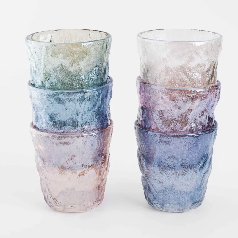 Стакан, 9 см, 300 мл, 6 шт, стекло Р, цветной микс, Мятый эффект, Crumple color, image-1