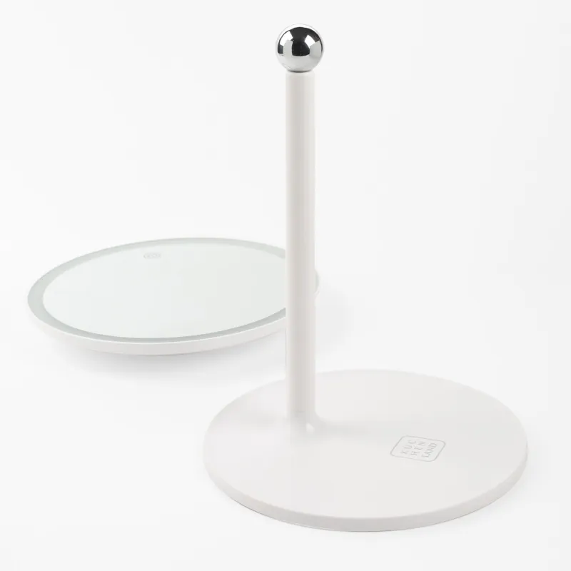 Зеркало настольное, 33х19/17 см, с подсветкой, на подставке, пластик, круглое, белое, Vesta, image-5