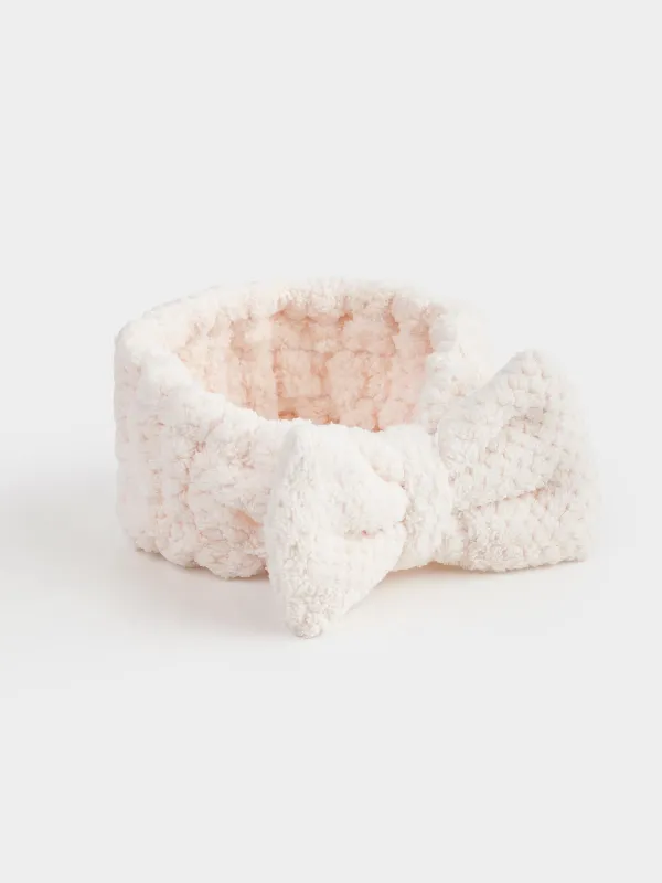 Повязка для волос, 16x9 см, флис, молочная, Бант, Ratine, image-1