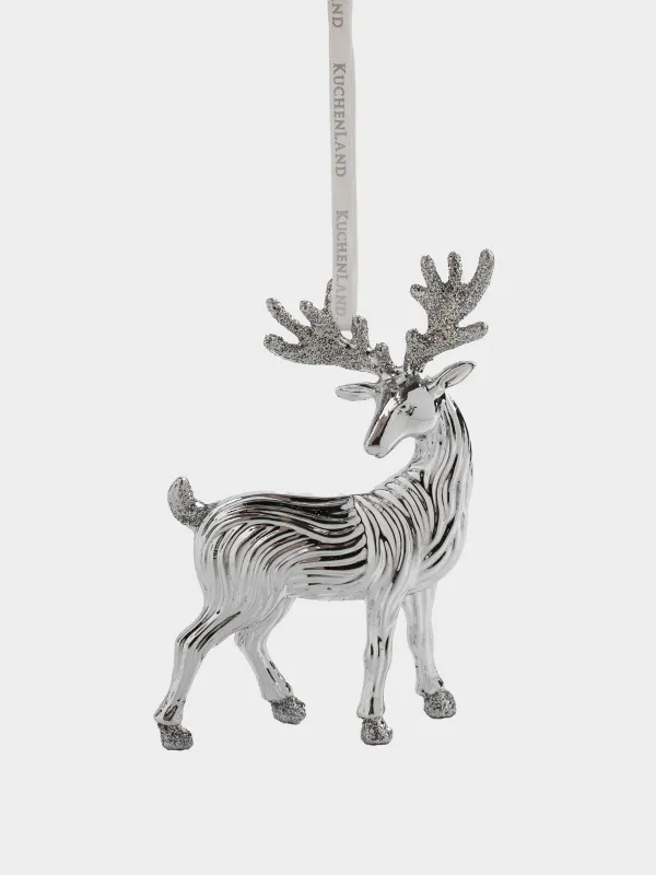 Игрушка елочная, 5x8 см, акрил, с блестками, серебристая, Олень, Figure christmas, image-0