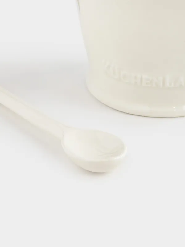 Емкость для соли, 15 см, 360 мл, с ложкой, керамика D, молочно-бежевая, в крапинку, Ceramo speckled, image-4