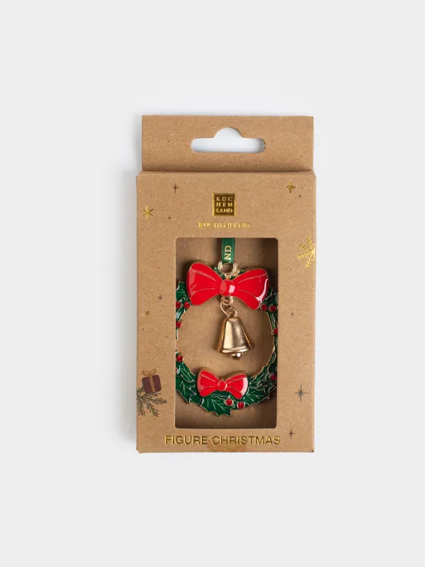 Игрушка елочная, 6 см, металл/стразы, зелено-красная, Колокольчик, Figure christmas, image-3