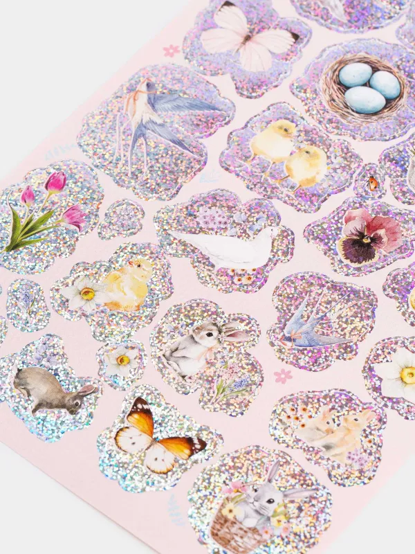 Набор наклеек для яиц, 17х10 см, 32 шт, пасхальный, с голографией, ПВХ, Весна, Easter decal, image-1