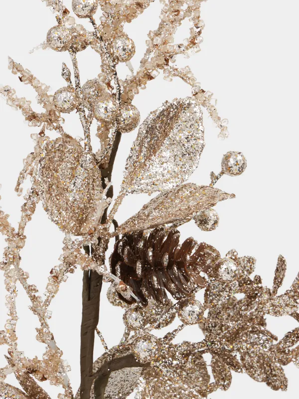 Ветка декоративная, 70 см, пластик/бумага, Золотистая ель с гранатом, Sparkle decor, image-3