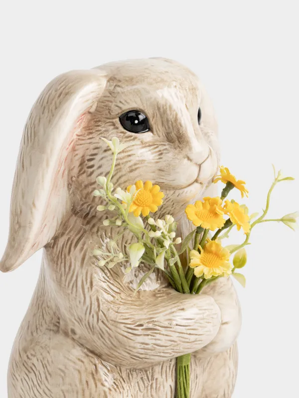 Статуэтка, 22 см, керамика D, бежевая, Кролик с цветами, Rabbit in narcis, image-2