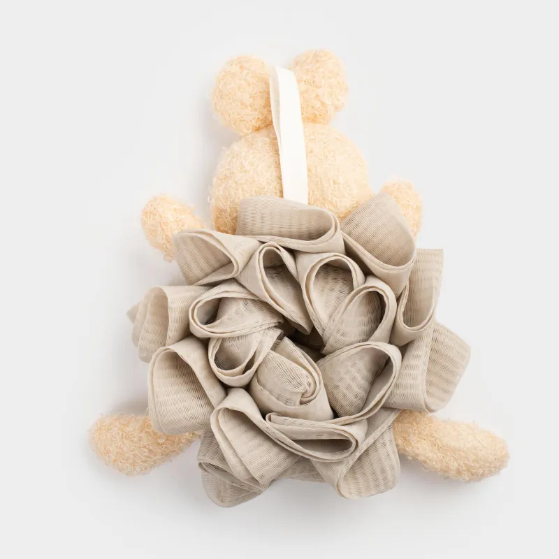 Мочалка для мытья тела, 17х14 см, детская, полиэтилен/полиэстер, бежевая, Зайчик, Rabbit, image-3