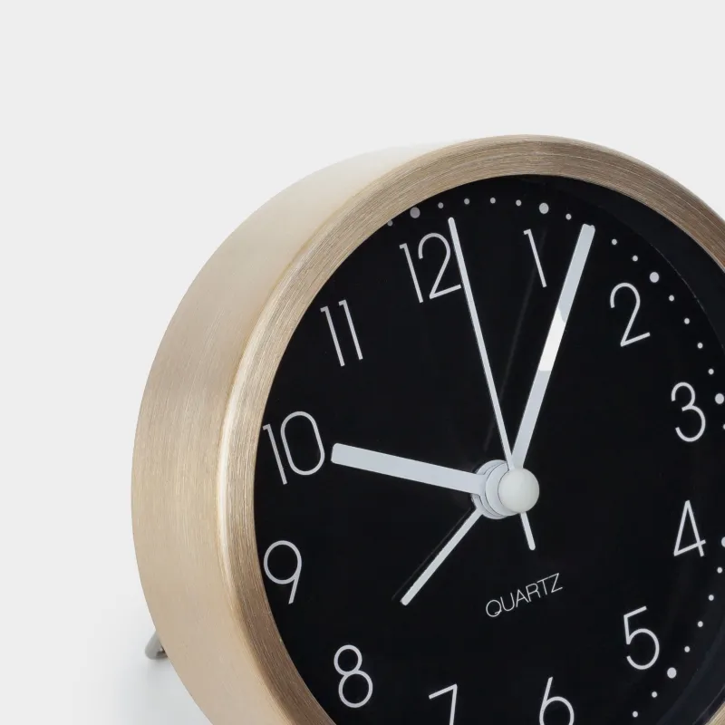 Часы-будильник, 9 см, металл/стекло, круглые, золотисто-черные, Dial, image-4