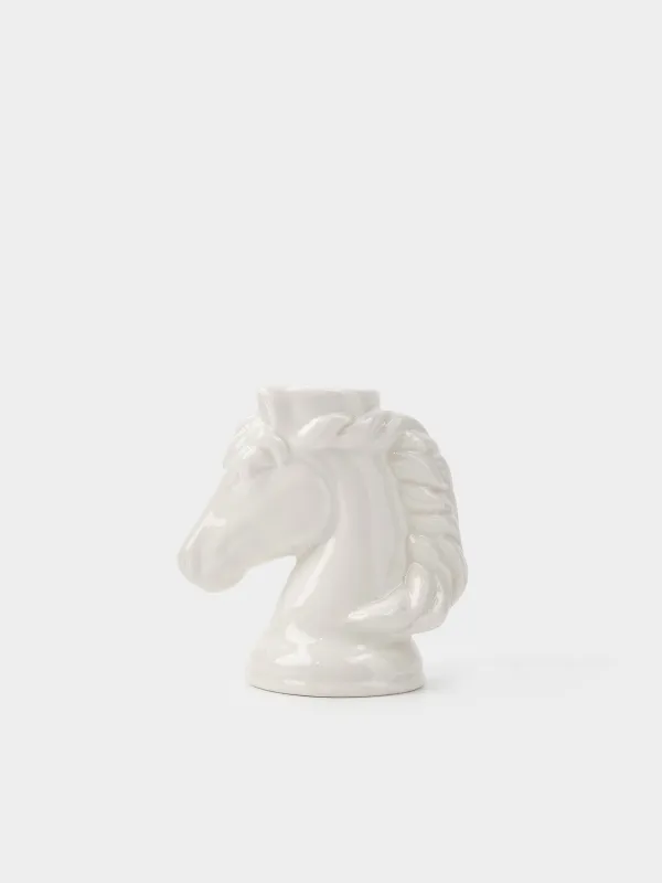 Подсвечник, 9x9 см, для тонкой свечи, Голова коня, Horse white, image-1
