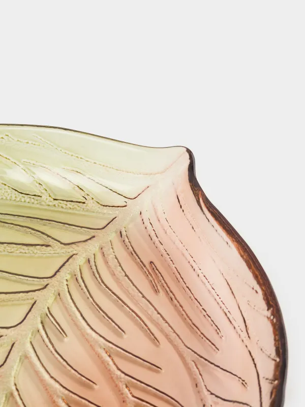 Блюдо, 27х23х4 см, стекло, зелено-янтарное, Лист, Leaves, image-2