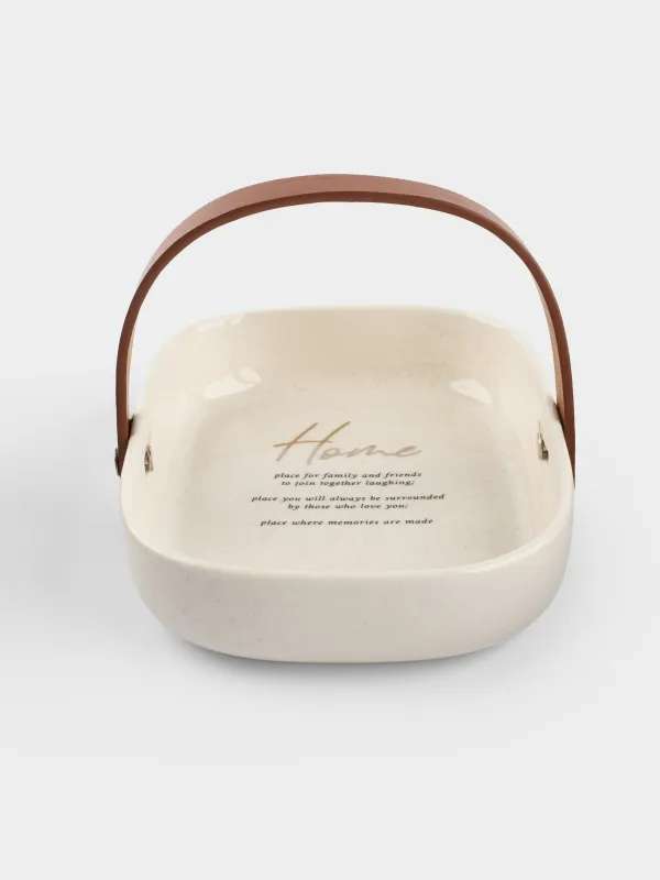 Блюдо, 20x14 см, с ручкой, керамика/полиуретан, овальное, белое, в крапинку, Course, image-7