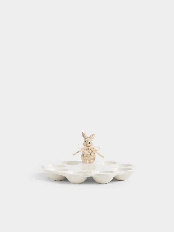 Блюдо пасхальное, 21x20х9 см, 8 отд, фарфор P/керамика, бело-бежевое, Кролик, Natural Easter, image-0