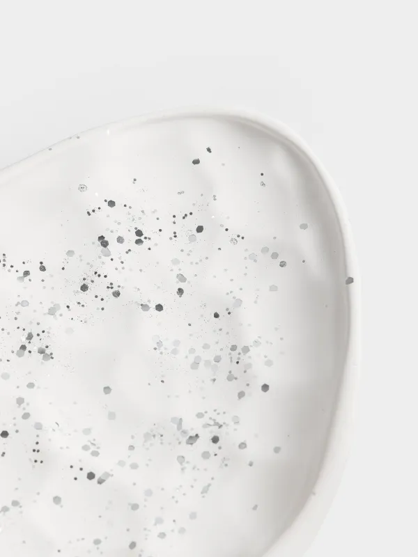 Блюдо декоративное, 21х16 см, гипс/блестки, бело-серебристое, Мятый эффект, Antic silver, image-5