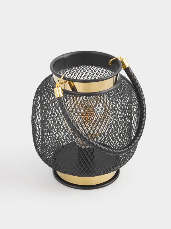 Светильник декоративный, 20 см, с ручкой, металл/пластик, черно-золотистый, Сетка, Twist black, image-1