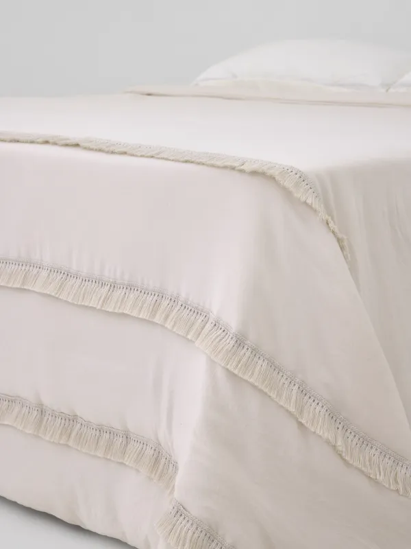 Покрывало, 220х240 см, стеганое, с бахромой, микрофибра, бежевое, Stitch, image-2