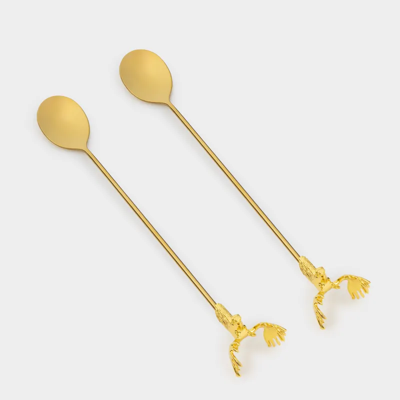 Ложка десертная, 20 см, 2 шт, золотистая, сталь, Лось, Moose story