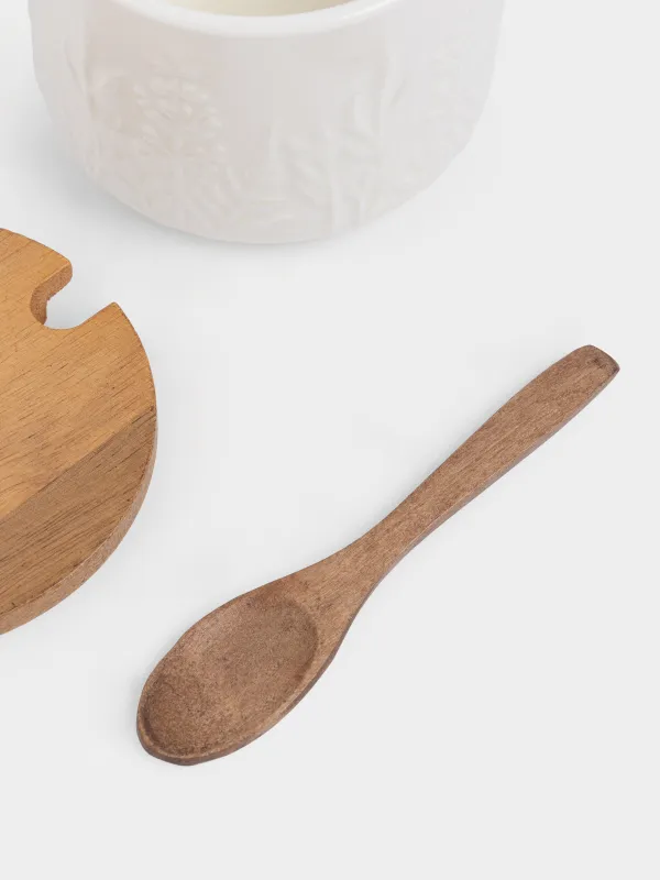 Сахарница, 10 см, 600 мл, с ложкой, керамика/дерево, молочная, Ветви, Forest ode, image-2