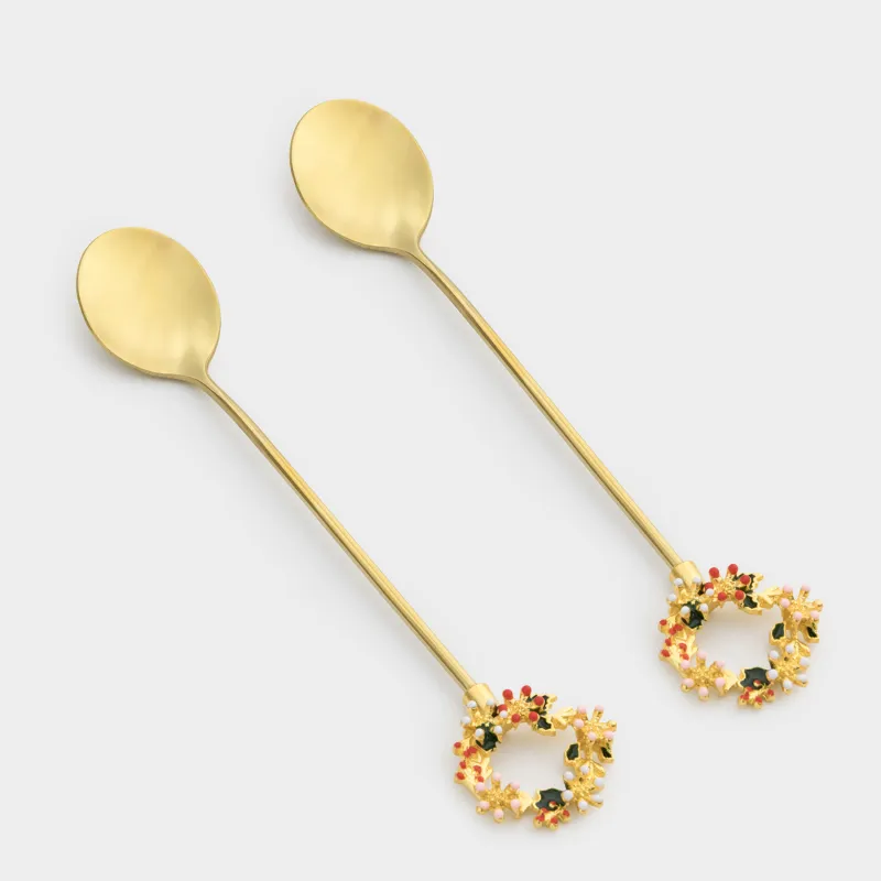 Ложка десертная, 15 см, 2 шт, сталь, золотистая, Венок, Christmas miracle