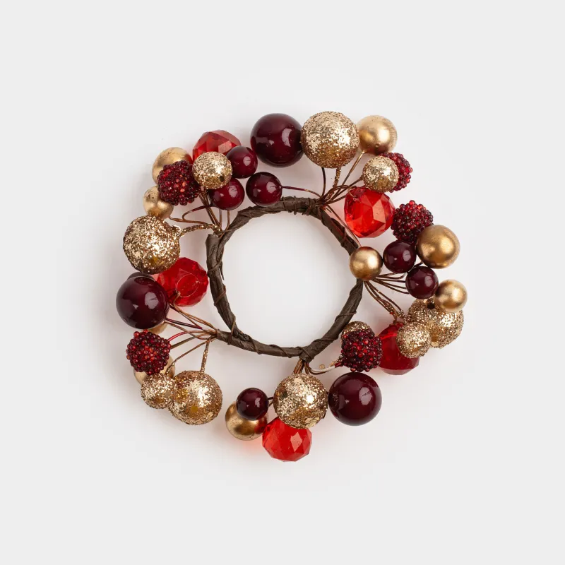 Кольцо для салфеток, 5 см, пластик, красно-золотистое, Новогодние шары, Balls sparkle