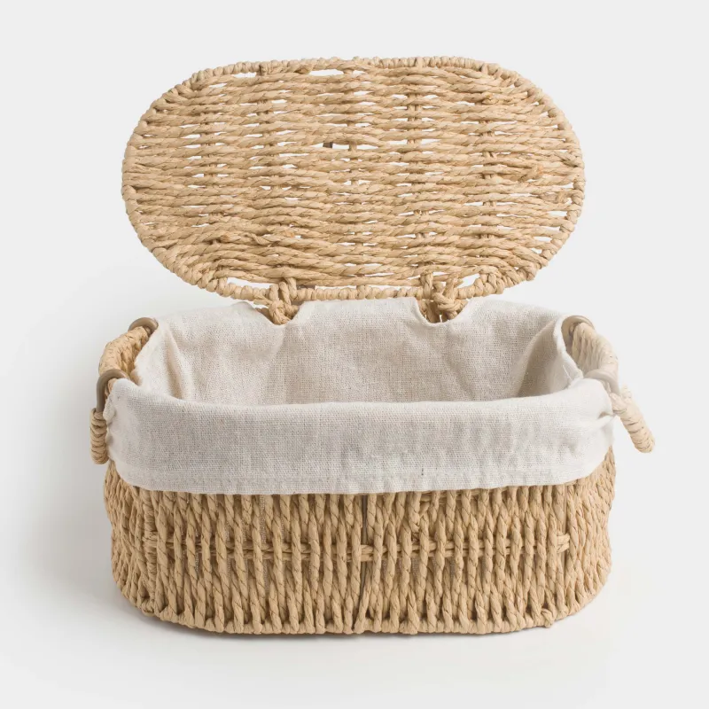 Корзина для хранения, 27x17x13 см, плетеная, с ручками, с крышкой, целлюлоза, овальная, Braided, image-5