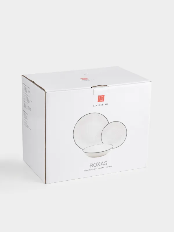 Сервиз обеденный, 6 перс, 18 пр, керамика, бело-серый, в крапинку, Roxas, image-7