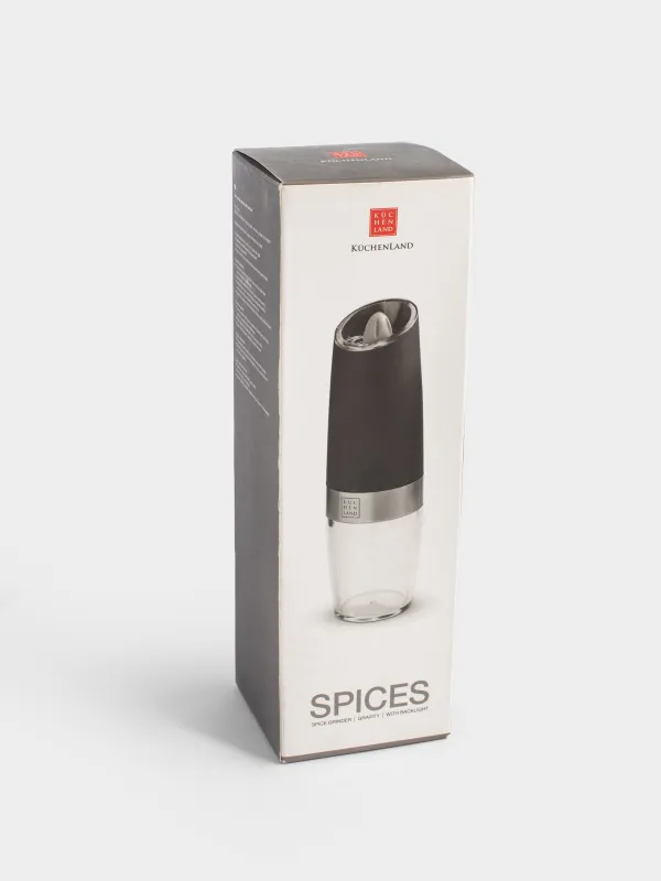Мельница для специй, 20 см, гравитационная, пластик/акрил, LED W, черная, Spicy, image-4