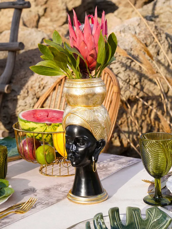 Ваза декоративная, 28 см, полирезин, черно-золотистая, Женщина в тюрбане, Ethnic girls, image-8