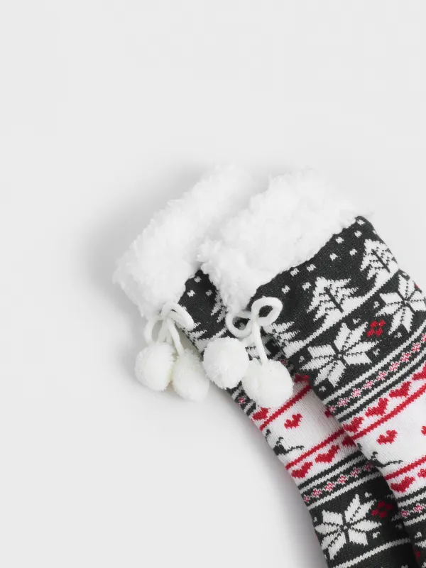 Носки домашние с помпонами, бело-красные, Hot winter, image-2