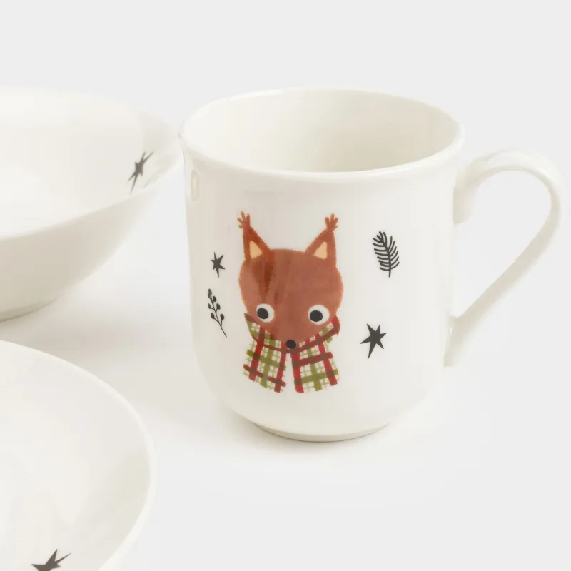 Набор посуды, детский, 1 перс, 3 пр, фарфор N, белый, Животные в шарфах, Forest animals, image-6