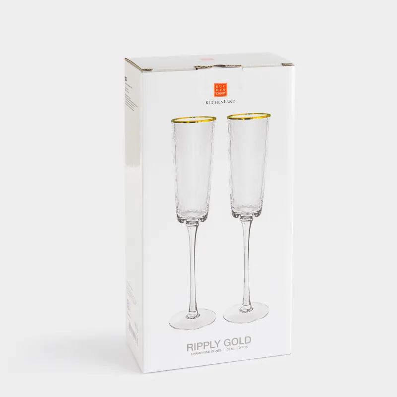 Бокал для шампанского, 160 мл, 2 шт, стекло, с золотистым кантом, Ripply gold, image-4