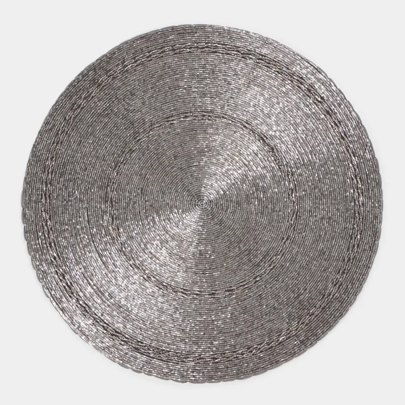 Салфетка под приборы, 36 см, бисер, круглая, темно-серая, Shiny beads