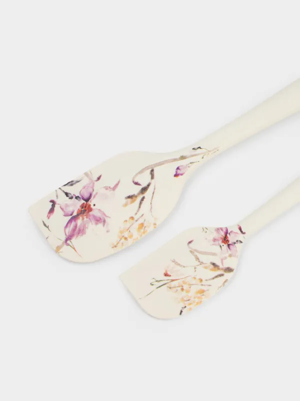 Лопатка-шпатель, 2 шт, силикон, молочная, Цветы, Flowers, image-4