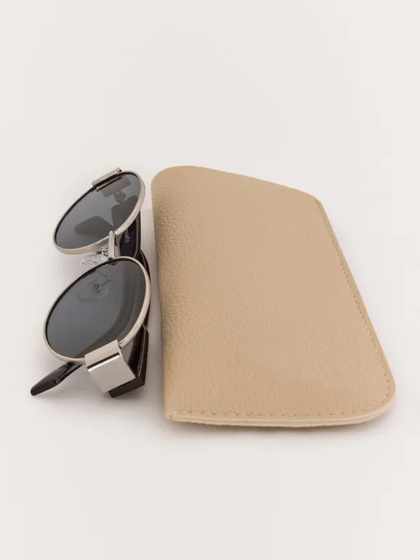 Очки солнцезащитные, металл/пластик, с футляром для очков, овальные, серебристо-серые, Round, image-3