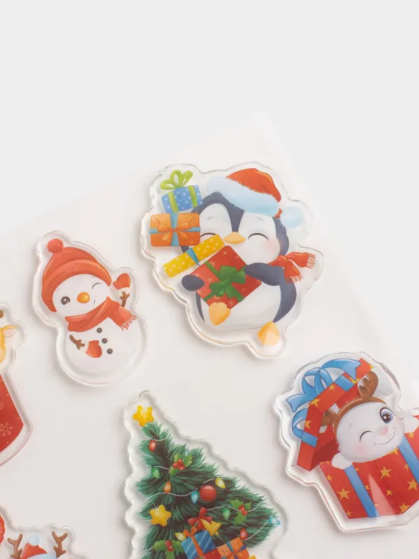 Набор наклеек, 15х20 см, многоразовые, термопластик, Елка, Christmas decal, image-3