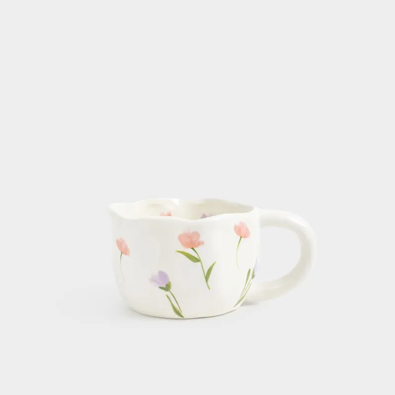 Кружка, 620 мл, керамика D, молочная, Цветы, El flora