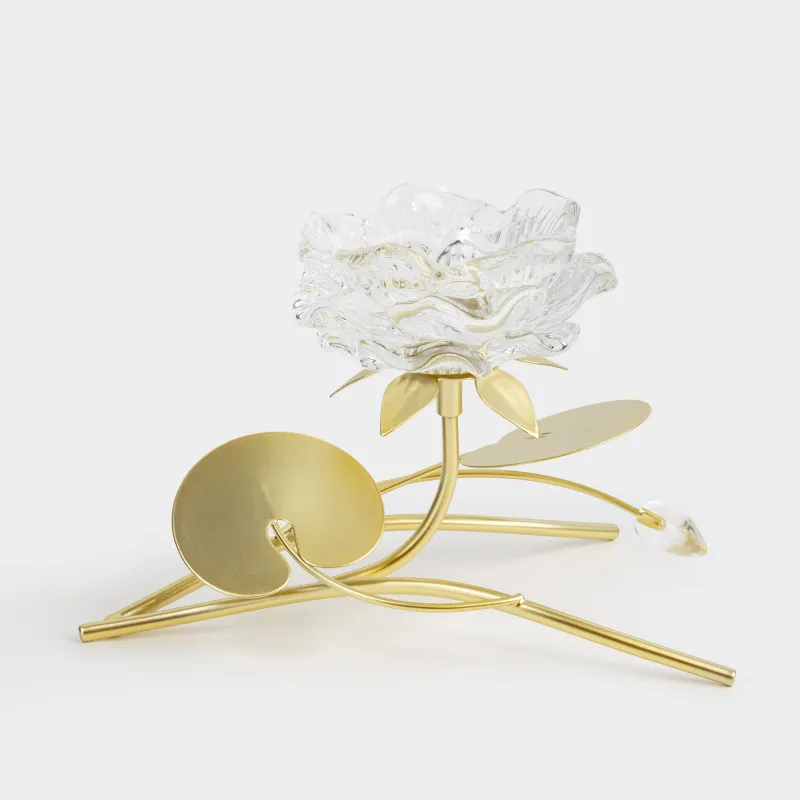 Подсвечник, 13 см, для чайной свечи, стекло/металл, золотистый, Лотос, Fantastic flowers