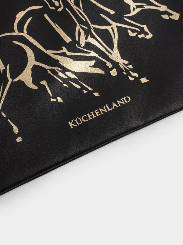 Пенал, 20х12 см, с подвеской, полиуретан, черный, Лошади, Stationery horse, image-3