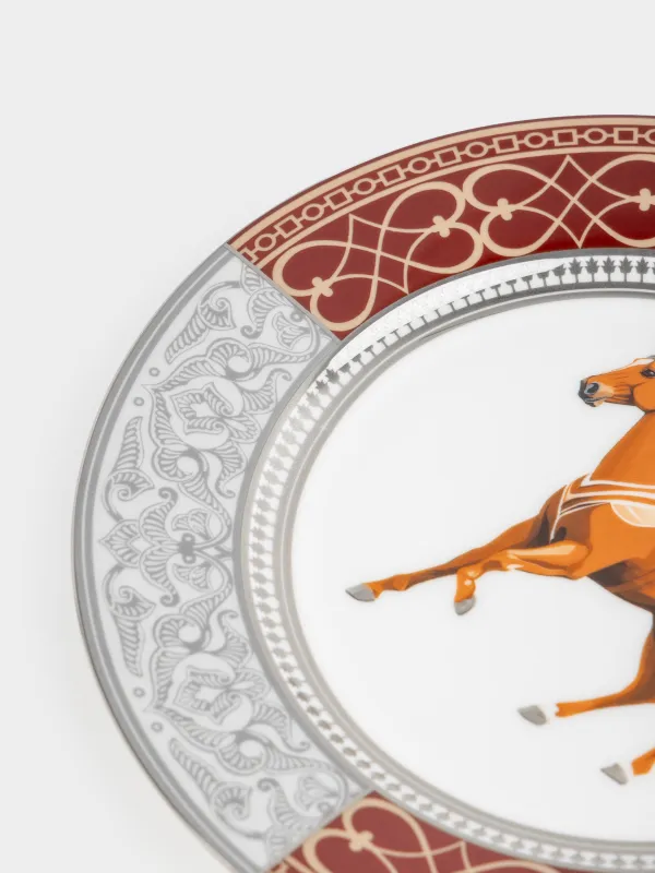 Тарелка закусочная, 21 см, фарфор F, бело-бордовая, с серебристым кантом, Лошадь, Breton horse, image-3