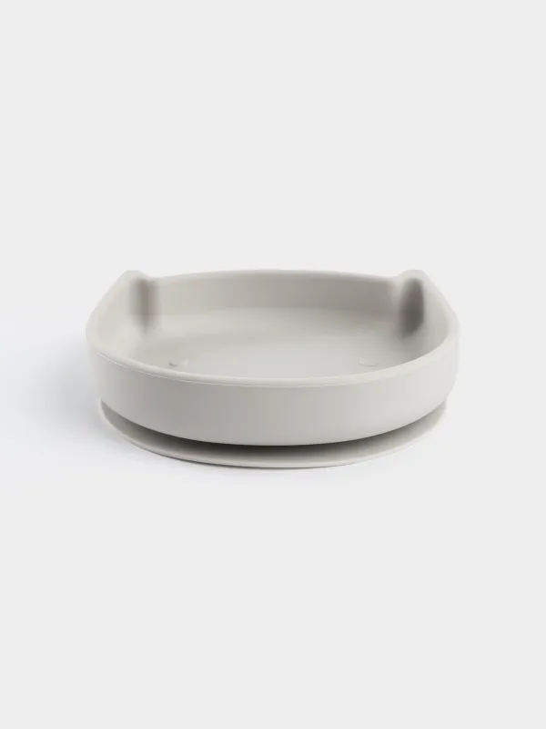 Тарелка детская, 17х16 см, на присоске, силикон, серая, Кот, Kiddy, image-0