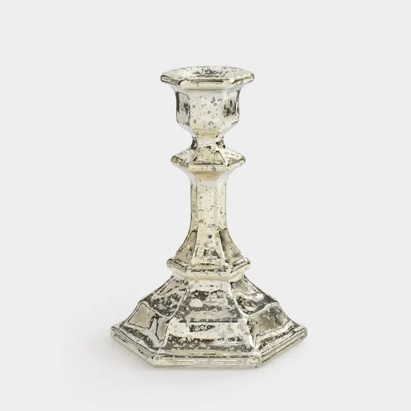 Подсвечник, 14 см, для тонкой свечи, на ножке, стекло, шампань, Patina