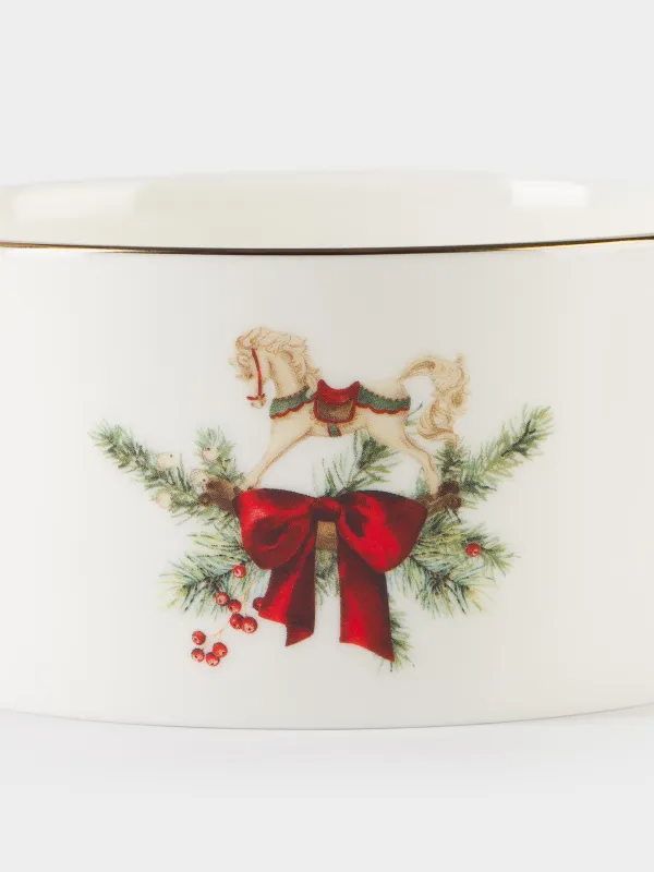 Подставка под шампанское, 12 см, фарфор F, белая, Лошадка с бантом, Christmas miracle classic, image-2