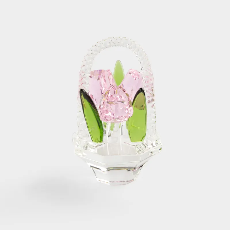 Статуэтка, 9 см, кристальное стекло, розовая, Тюльпаны в корзинке, Tulip garden