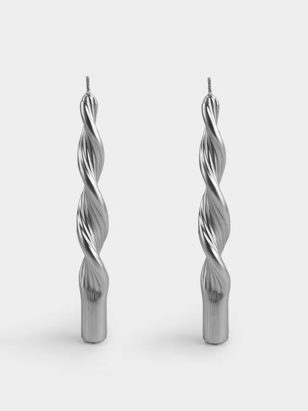 Свеча, 2 шт, 20 см, тонкая, серебристая, Спираль, Spiral shape, image-0