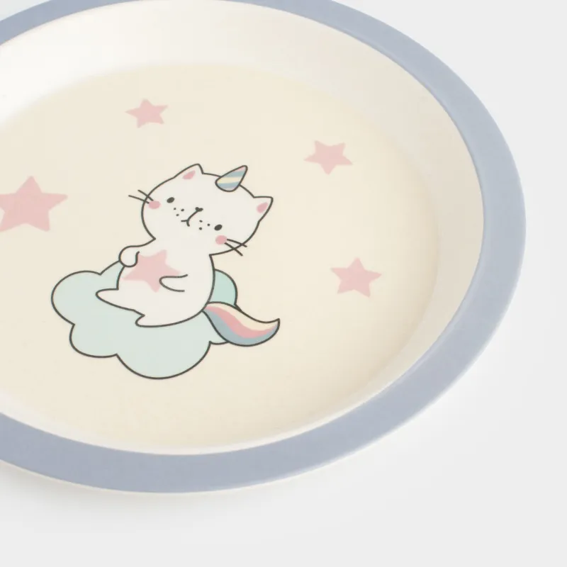 Набор посуды, детский, 1 перс, 5 пр, бамбук, розово-голубой, Кот-единорог, Cat-unicorn, image-6