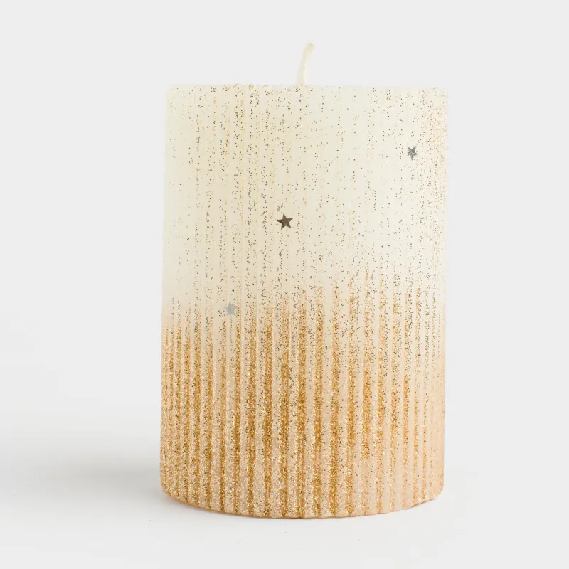 Свеча, 10 см, цилиндрическая, с блестками, Ribbed candle, image-3