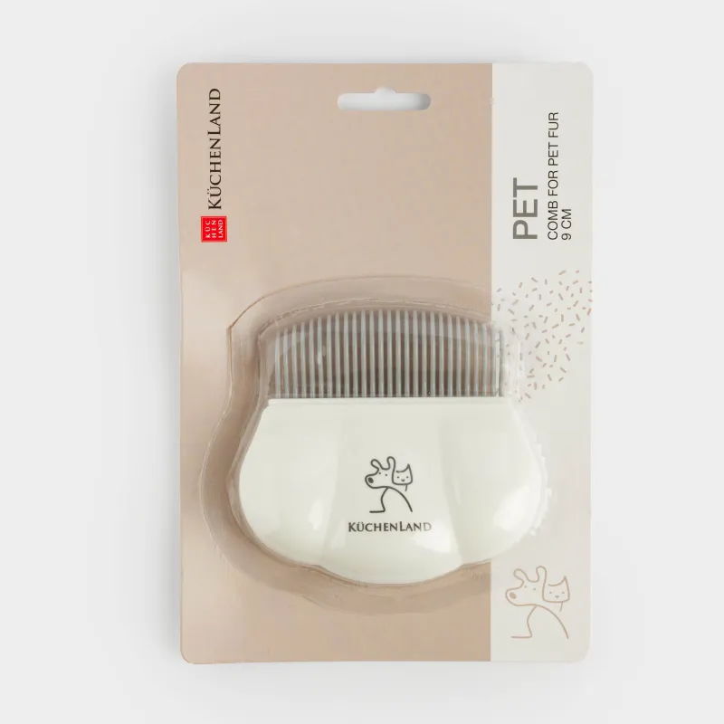 Расческа-гребень для шерсти животных, 9 см, пластик, белая, Лапка, Pet, image-4