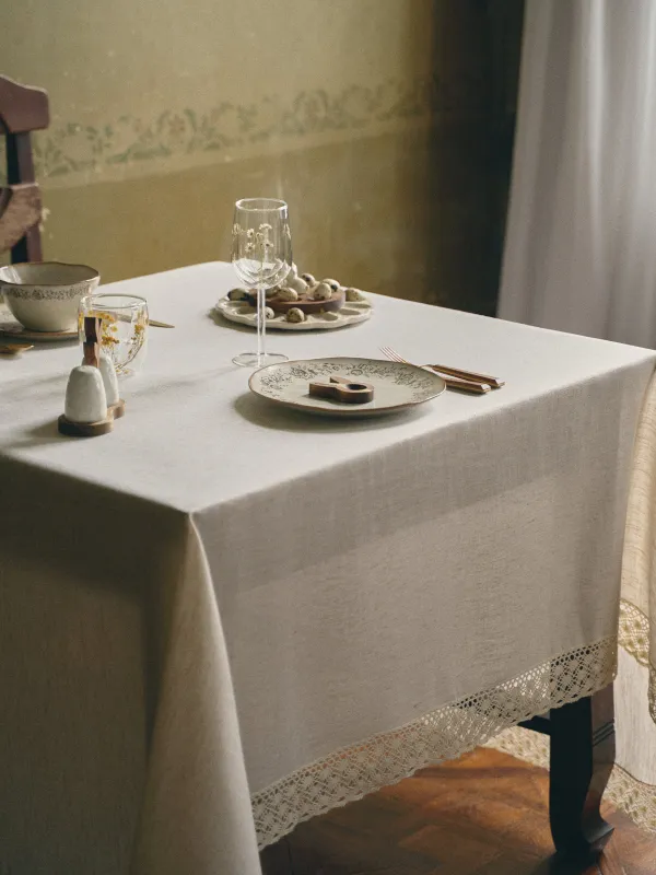 Скатерть, 170х250 см, с кружевом, полиэстер/лен/хлопок, бежевая, Natural framed, image-7