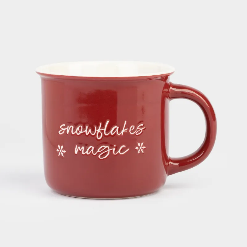 Кружка, 370 мл, фарфор N, бордовая, Snowflakes magic, Mug title
