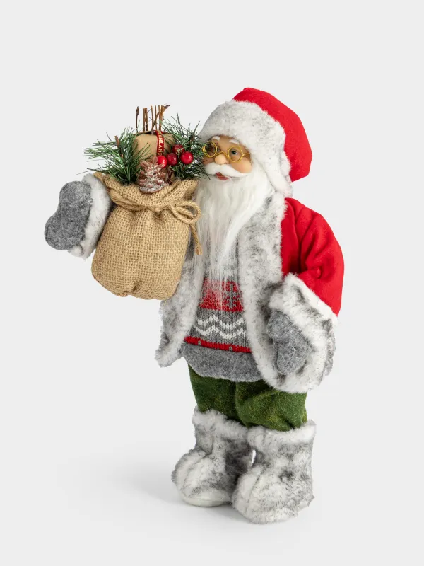 Изделие декоративное, 30 см, пластик/полиэстер, красно-серое, Санта с мешком, Magic time, image-3